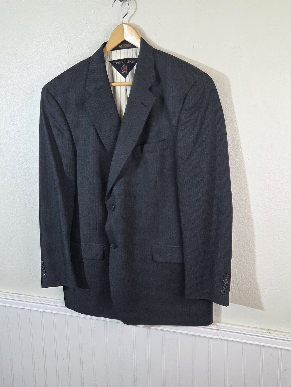 Vintage Tommy Hilfiger Blazer Sport Coat Mens 43R Gray Pure Wool USA Made - Picture 3 of 11